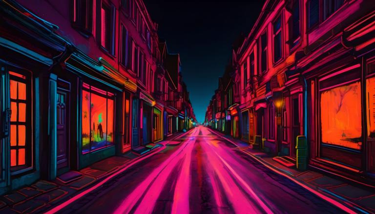 Fluorescent Painting,Fluorescent Painting, City, street, scenery, road, night, outdoors, street, building