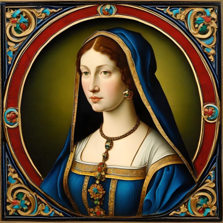 Art de l'émail,Art de l'émail, Personnes, femme européenne médiévale, portrait, 1fille, bijoux, yeux verts