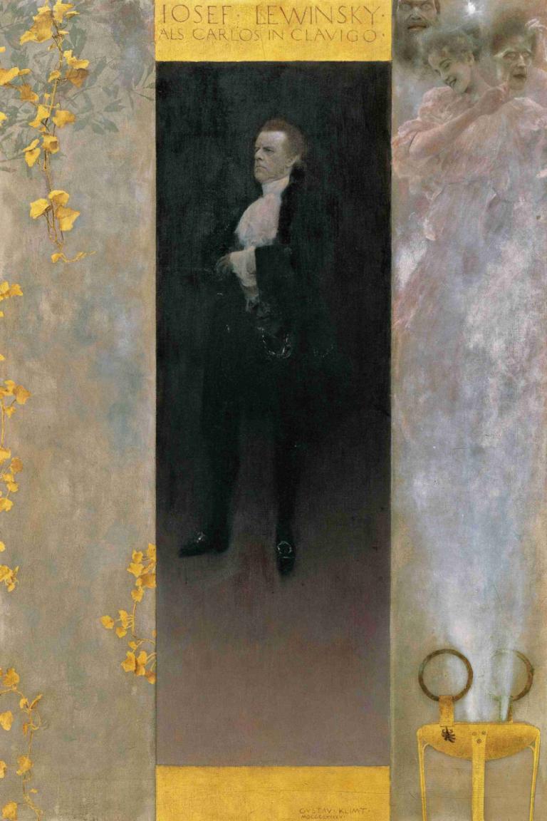 Josef Lewinsky als Carlos in Clavigo,Gustav Klimt,古斯塔夫-克里姆特,插画,插画, 1男孩, 男性焦点, 阿斯科特, 英文文本, 花