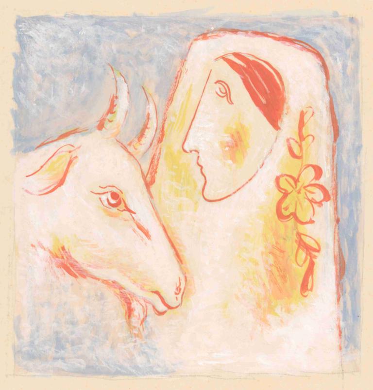 Goat herder,牧羊人,Mikuláš Galanda,米库拉斯-加兰达,插画,插画, 传统媒体, 动物, 轮廓, 绘画（中）