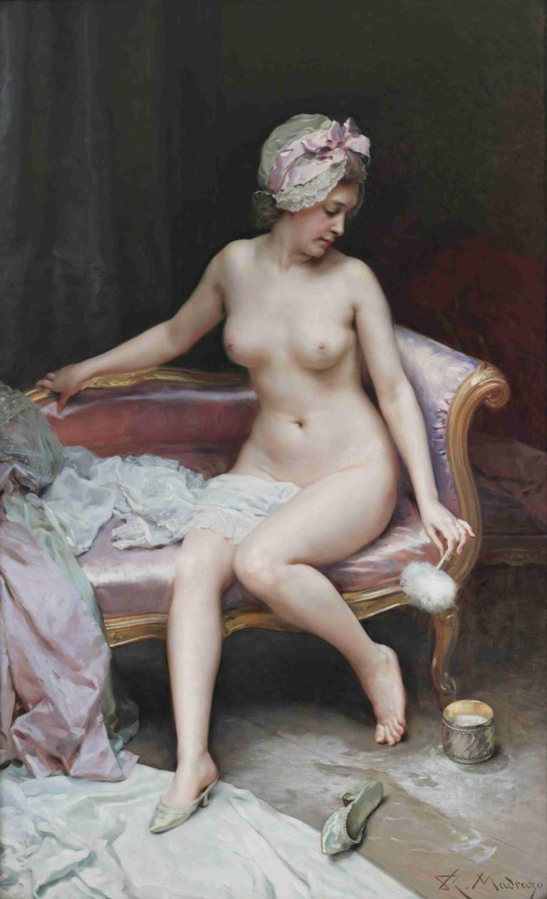 Después del baño (desnudo de mujer),浴后（女性裸体）,Raimundo de Madrazo y Garreta,雷蒙多-德马德拉索-加雷塔,油画,油画, 1个女孩, 美术模仿